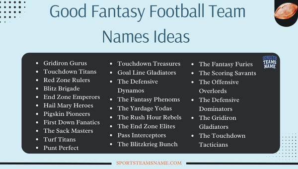 Good Fantasy Football Team Names Ideas 