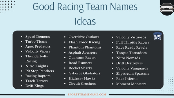 Good Racing Team Names Ideas 